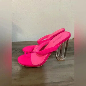 Cape Robbin Macaroon NeonPink Stretch Strap Lucite Clear High Heel,Women's SZ 7